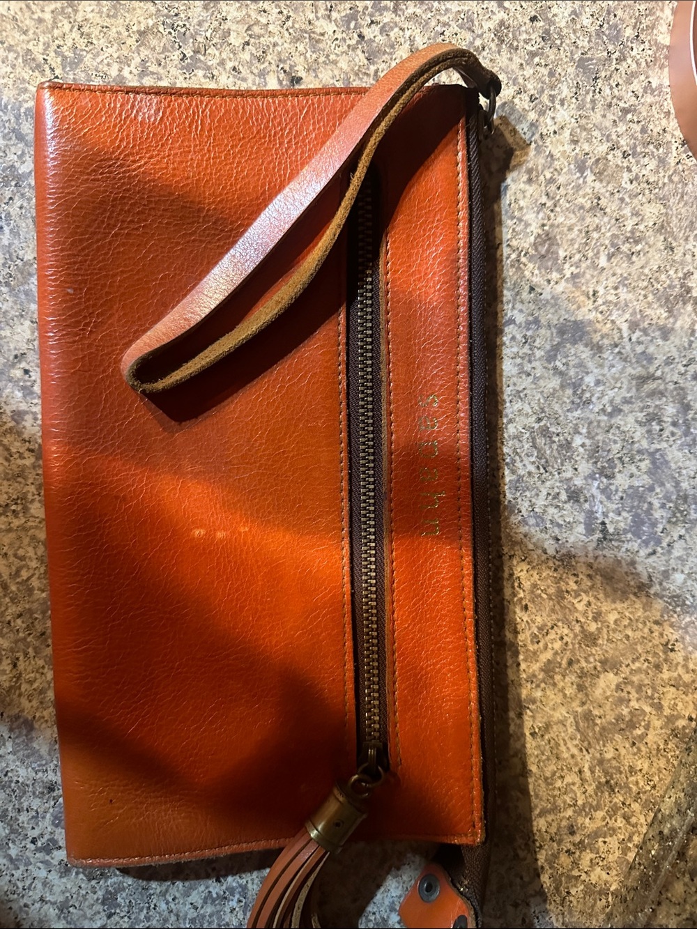 Sapahm Leather Wristlet Clutch in tCognac Brown